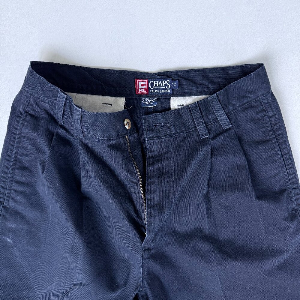 Vintage Made In Canada Chaps Ralph Lauren 100% Cotton Navy Pleated Chinos W30